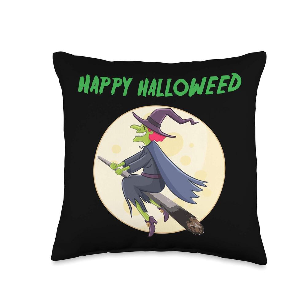 9419 Witch Riding Joint Happy Halloweed Stoner Cannabis Halloween Throw